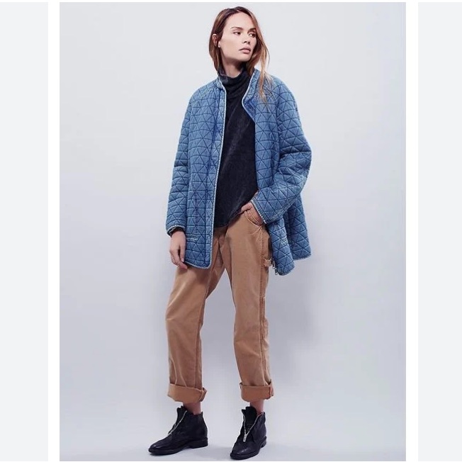 Free People Quilted Chambray Jacket Faded Blue Size Small Women’s Oversized